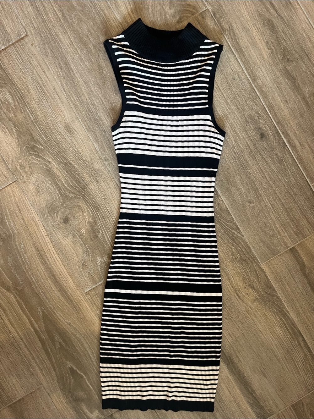 Say What? Black and White Striped Sleeveless Midi Dress